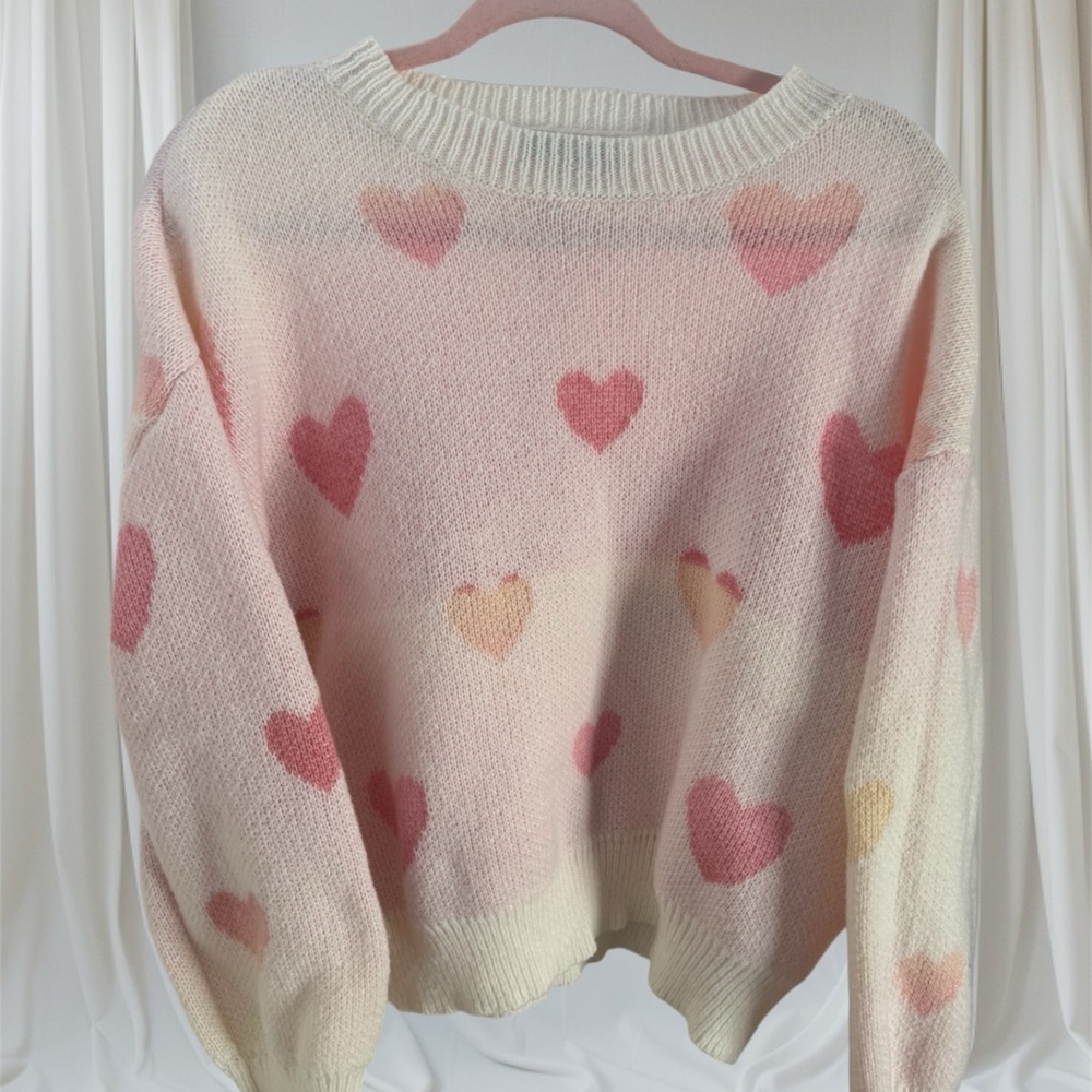 Heart Patterned Pink Sweater size Large